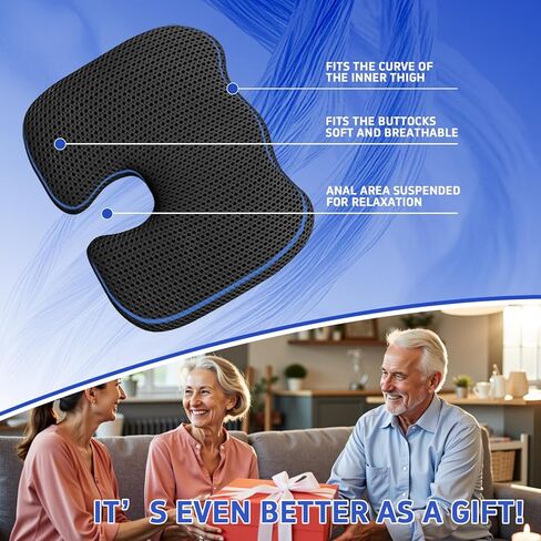 Gooo&Ma Car Seat Cushion & Office Chair Pad - Air Fiber Breathable U-Shape Cooling Cushion for Tailbone Comfort, Driving, Desk & Gaming, Ergonomic Washable Seat Pad with Non-Slip Base(Black) in Saudi Arabia