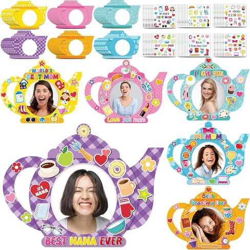 Fuutreo 96 Packs Mother's Day DIY Craft Kits for Kids Love You Mom DIY Picture Frames with Stickers Paper Photo Frames Happy Mother's Day Gifts Craft for Party Decor Classroom Kindergarten (Tea Cup) in Saudi Arabia