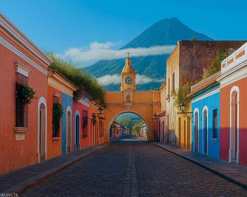 WUIVCTR Paint by Numbers Kit for Adults Beginner Cityscape Antigua City Guatemala Volcano Pictures DIY Painting on Canvas by Numbers Acrylic Oil Painting Home Decor Gifts 16" x 20" in Kuwait