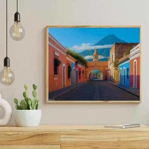 WUIVCTR Paint by Numbers Kit for Adults Beginner Cityscape Antigua City Guatemala Volcano Pictures DIY Painting on Canvas by Numbers Acrylic Oil Painting Home Decor Gifts 16" x 20" in Kuwait