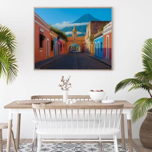 WUIVCTR Paint by Numbers Kit for Adults Beginner Cityscape Antigua City Guatemala Volcano Pictures DIY Painting on Canvas by Numbers Acrylic Oil Painting Home Decor Gifts 16" x 20" in Kuwait