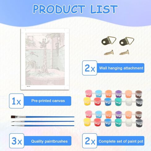 zpptAugs Paint by Numbers Kit for Adults Beginners，Giraffe Funny Adult Paint by Number Kits on Canvas,Digital Oil Number Painting Kits for Home Decor Gift 12"x16"(Without Frame) in Kuwait