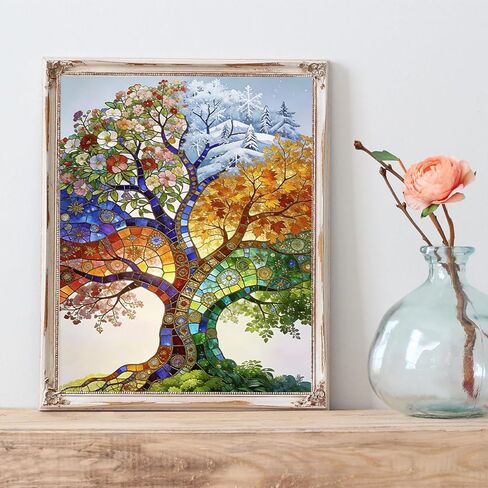 WUIVCTR Colorful Glass Tree of Life, Four Seasons Paint by Numbers Kit for Adults, Oil Painting Kit for Beginners, 16x20 Inch, Impossible Holiday Gift in Kuwait