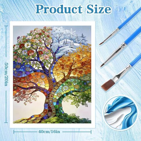 WUIVCTR Colorful Glass Tree of Life, Four Seasons Paint by Numbers Kit for Adults, Oil Painting Kit for Beginners, 16x20 Inch, Impossible Holiday Gift in Kuwait