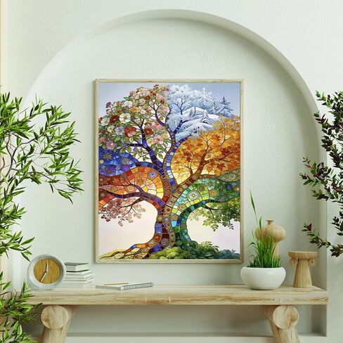 WUIVCTR Colorful Glass Tree of Life, Four Seasons Paint by Numbers Kit for Adults, Oil Painting Kit for Beginners, 16x20 Inch, Impossible Holiday Gift in Kuwait