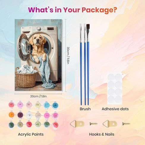 TLIOBLO Dog Paint by Numbers Kits with Frame for Adults Beginners, DIY Washing Machine Painting by Numbers on Canvas for Home Wall Decor Gifts 20x30cm in Kuwait