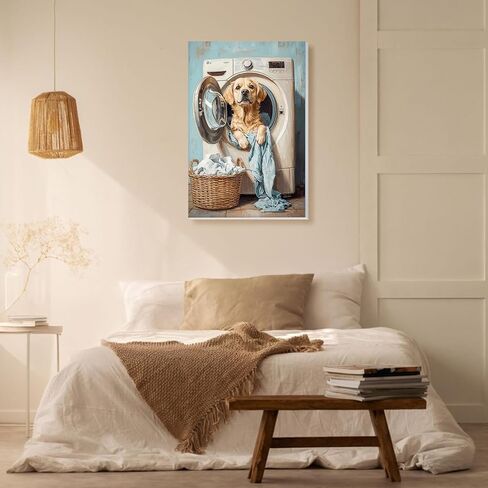 TLIOBLO Dog Paint by Numbers Kits with Frame for Adults Beginners, DIY Washing Machine Painting by Numbers on Canvas for Home Wall Decor Gifts 20x30cm in Kuwait