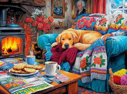 Cross & Glory – A Good Dog – 1000 Piece Jigsaw Puzzle for Adults | Cozy Cabin Fireplace Scene with Sleeping Golden Retriever | Warm, Sentimental Winter Puzzle in Kuwait
