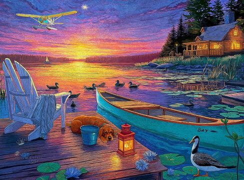 Cross & Glory – A Good Dog – 1000 Piece Jigsaw Puzzle for Adults | Cozy Cabin Fireplace Scene with Sleeping Golden Retriever | Warm, Sentimental Winter Puzzle in Kuwait