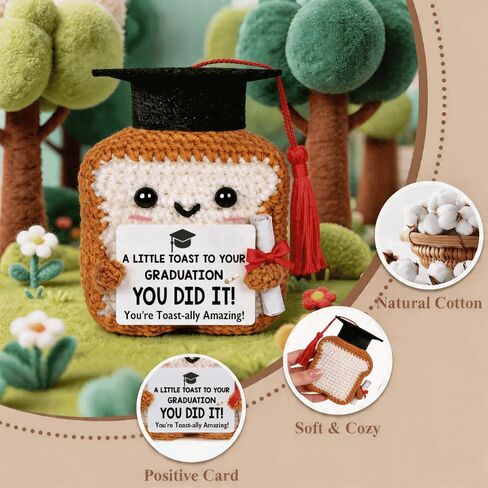 2026 Graduation Gift for Her Him, Funny Positive Crochet Toast Congrats Grad Gifts for College High School Students Masters Phd, Grad Party Gifts for Teens Daughter Son with Graduation Card Desk Decor in Saudi Arabia