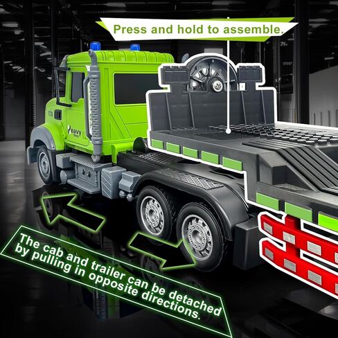 11 Channel RC Semi Truck & RC Excavator Toy Set, 1:12 Remote Control Flatbed Truck with Trailer, Engineering Vehicle with Sound & Lights, Alloy Bucket Excavator Toys, Great Gift for Boys Kids in Saudi Arabia