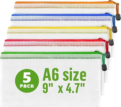 Mesh Zipper Pouch Bags A5-5 Pack Plastic Zipper Pouches for Organizing 9.5x7.1 - Mesh Pouch with Zipper Bags for Organizing - Mesh Zipper Bags for Office Supplies Travel Accessories Receipts Makeup in Saudi Arabia