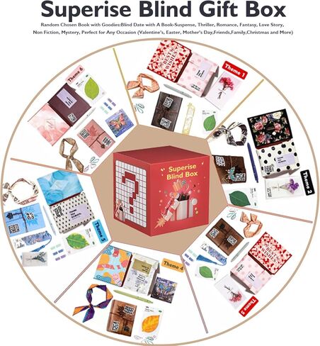 Blind Date with a Book for Book Lovers Gifts Box-10 Types of Books with Leather Retro Notebook,Luxury Bookmark,Scarf,Tags,Pens etc...Random Chosen Book with Goodies Perfect for Mother’s Day,Women in Saudi Arabia