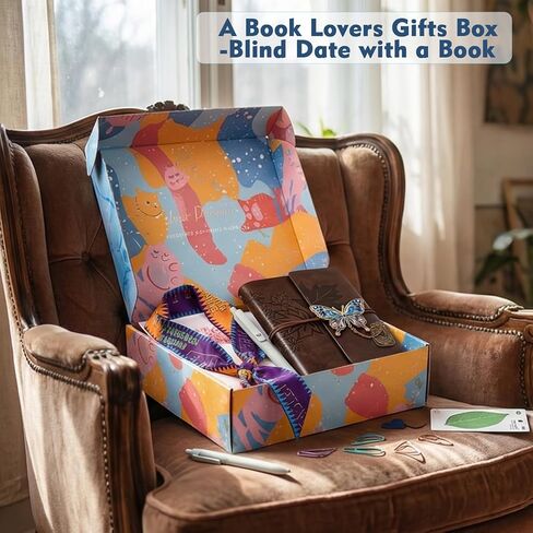 Blind Date with a Book for Book Lovers Gifts Box-10 Types of Books with Leather Retro Notebook,Luxury Bookmark,Scarf,Tags,Pens etc...Random Chosen Book with Goodies Perfect for Mother’s Day,Women in Saudi Arabia