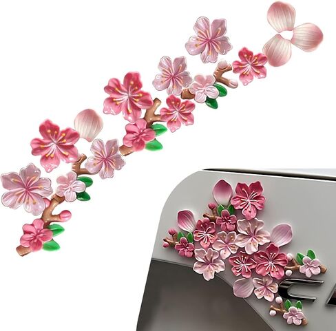 16 PCS 3D Cherry Blossom Car Exterior Sticker, Resin Scratch Pink Flower Bumper Decal, Self-Adhesive DIY Paste Car Door Ornament, Universal for Most Cars SUVs Trucks (Pink B) in Saudi Arabia