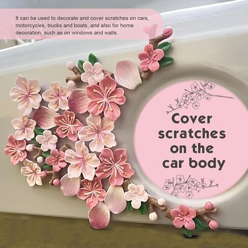 16 PCS 3D Cherry Blossom Car Exterior Sticker, Resin Scratch Pink Flower Bumper Decal, Self-Adhesive DIY Paste Car Door Ornament, Universal for Most Cars SUVs Trucks (Pink B) in Saudi Arabia