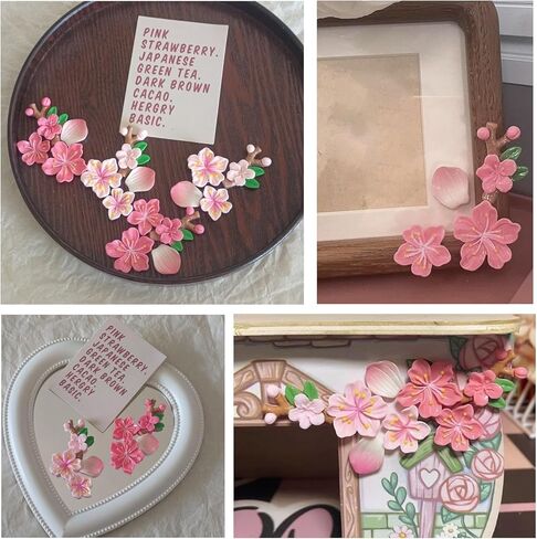 16 PCS 3D Cherry Blossom Car Exterior Sticker, Resin Scratch Pink Flower Bumper Decal, Self-Adhesive DIY Paste Car Door Ornament, Universal for Most Cars SUVs Trucks (Pink B) in Saudi Arabia