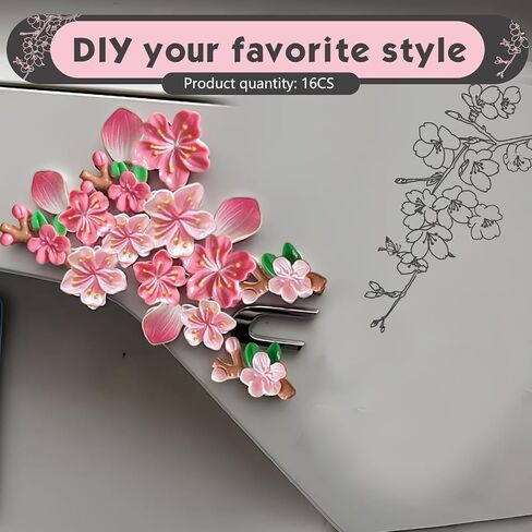 16 PCS 3D Cherry Blossom Car Exterior Sticker, Resin Scratch Pink Flower Bumper Decal, Self-Adhesive DIY Paste Car Door Ornament, Universal for Most Cars SUVs Trucks (Pink B) in Saudi Arabia