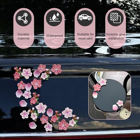 16 PCS 3D Cherry Blossom Car Exterior Sticker, Resin Scratch Pink Flower Bumper Decal, Self-Adhesive DIY Paste Car Door Ornament, Universal for Most Cars SUVs Trucks (Pink B) in Saudi Arabia