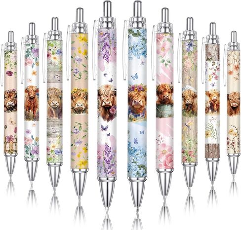 10 Pcs Highland Cow Pens Set, Cute Print Ballpoint Pen Black Ink Kawaii Writting Stationary for School Home Decor Office Supplies Women Desk Accessories Coworker Teacher Gifts in Kuwait