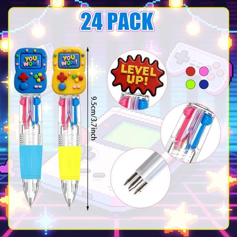 24 Pcs Video Game Multicolor Pen in One Cartoon Cute Fun 4-in-1 Cute Pens Bulk for Fun Gifts in Kuwait