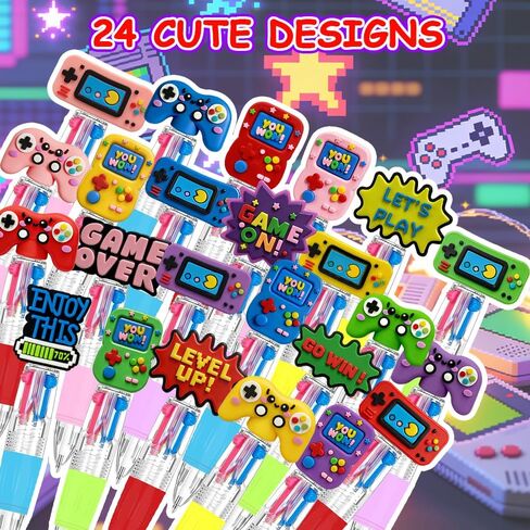 24 Pcs Video Game Multicolor Pen in One Cartoon Cute Fun 4-in-1 Cute Pens Bulk for Fun Gifts in Kuwait