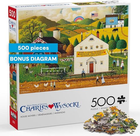 Buffalo Games – 500 Piece Charles Wysocki House Movers Jigsaw Puzzle Colorful Puzzle for Adults – Precision-Cut Pieces, Beautiful Artwork, and Hours of Relaxing Fun in Kuwait