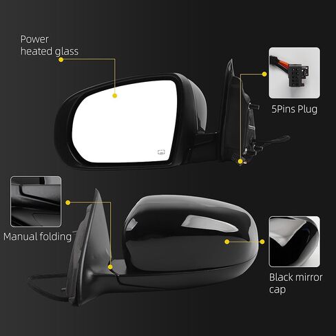 Dasbecan Right Passenger Side Mirror Compatible with 2014-2017 Jeep Cherokee with Power Heated Glass, Manual Folding, Black Mirror Cap Replace#CH1321374 1VF36TZZAD (5Pins) in Saudi Arabia