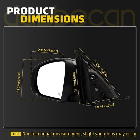 Dasbecan Right Passenger Side Mirror Compatible with 2014-2017 Jeep Cherokee with Power Heated Glass, Manual Folding, Black Mirror Cap Replace#CH1321374 1VF36TZZAD (5Pins) in Saudi Arabia