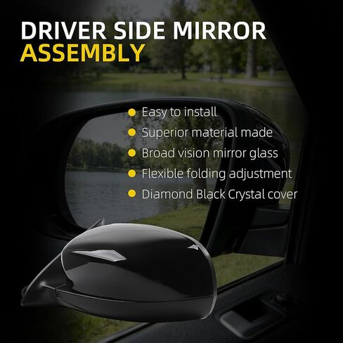 Dasbecan Right Passenger Side Mirror Compatible with 2014-2017 Jeep Cherokee with Power Heated Glass, Manual Folding, Black Mirror Cap Replace#CH1321374 1VF36TZZAD (5Pins) in Saudi Arabia