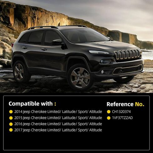 Dasbecan Right Passenger Side Mirror Compatible with 2014-2017 Jeep Cherokee with Power Heated Glass, Manual Folding, Black Mirror Cap Replace#CH1321374 1VF36TZZAD (5Pins) in Saudi Arabia