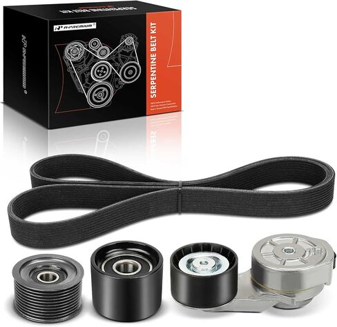 A-Premium Engine Serpentine Drive Belt Kit with Tensioner & Idler Pulley Compatible with Volvo Cars - VAH 2011-2015, VHD 2001-2003/2011-2015, VNL/VNM 2013-2013 - 10.8L in Kuwait