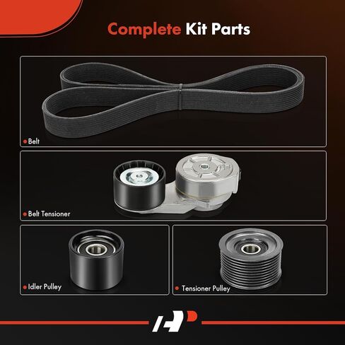 A-Premium Engine Serpentine Drive Belt Kit with Tensioner & Idler Pulley Compatible with Volvo Cars - VAH 2011-2015, VHD 2001-2003/2011-2015, VNL/VNM 2013-2013 - 10.8L in Kuwait