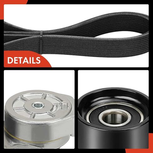 A-Premium Engine Serpentine Drive Belt Kit with Tensioner & Idler Pulley Compatible with Volvo Cars - VAH 2011-2015, VHD 2001-2003/2011-2015, VNL/VNM 2013-2013 - 10.8L in Kuwait