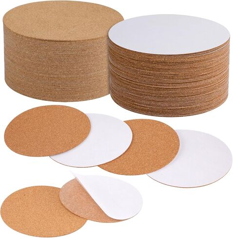 100pcs Cork Coasters, 9cm / 3.54 inch Self-Adhesive Round Cork Board Circle Sheets Backing Wooden Mat Pad for Coasters Small Potted DIY Crafts Furniture Home in Kuwait