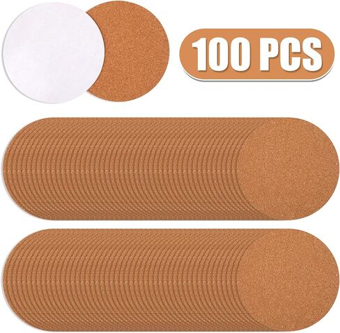 100pcs Cork Coasters, 9cm / 3.54 inch Self-Adhesive Round Cork Board Circle Sheets Backing Wooden Mat Pad for Coasters Small Potted DIY Crafts Furniture Home in Kuwait