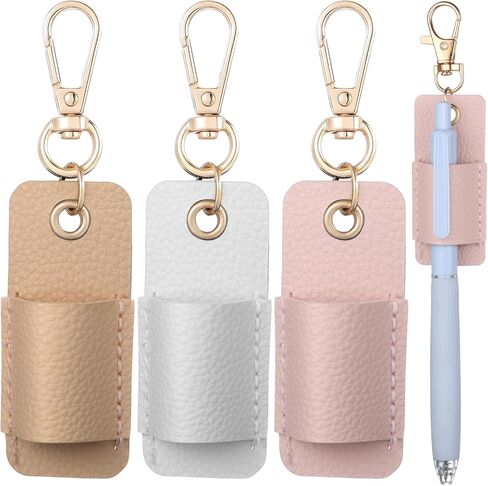 3 Pcs Lanyard Pen Holder, Anti-Lost Leather Pen Holder Clip Leather Neck Pens Holders Keychain Portable Single Pens Lanyard Badge for Nurse Office Courier Clerk(Pink, Brown, White) in Kuwait