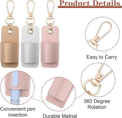 3 Pcs Lanyard Pen Holder, Anti-Lost Leather Pen Holder Clip Leather Neck Pens Holders Keychain Portable Single Pens Lanyard Badge for Nurse Office Courier Clerk(Pink, Brown, White) in Kuwait
