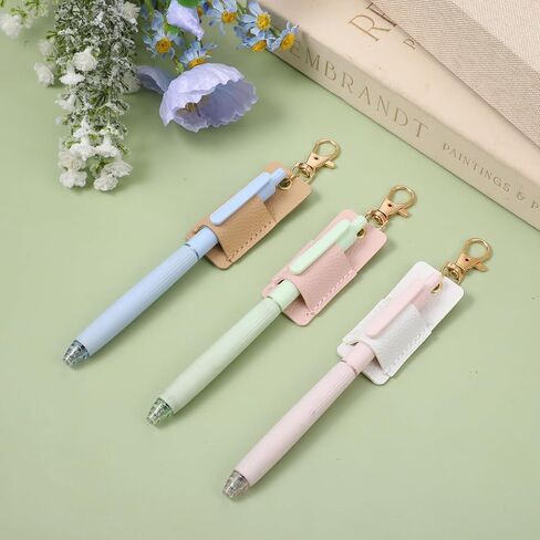 3 Pcs Lanyard Pen Holder, Anti-Lost Leather Pen Holder Clip Leather Neck Pens Holders Keychain Portable Single Pens Lanyard Badge for Nurse Office Courier Clerk(Pink, Brown, White) in Kuwait