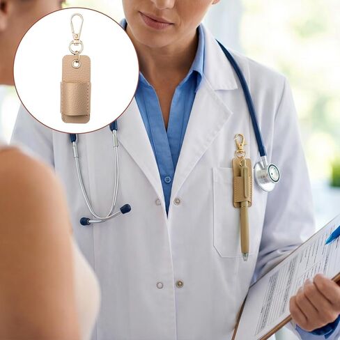 3 Pcs Lanyard Pen Holder, Anti-Lost Leather Pen Holder Clip Leather Neck Pens Holders Keychain Portable Single Pens Lanyard Badge for Nurse Office Courier Clerk(Pink, Brown, White) in Kuwait