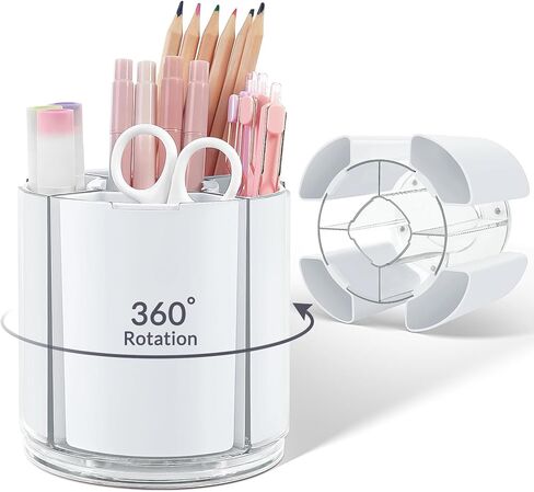 KONVINIT Pink Pen Holder for Desk, 5 Slots 360° Rotating Pen Organizer, Cute Desk Organizers and Accessories for School, Home, Office and Art Supply in Saudi Arabia