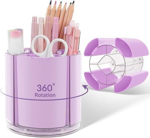 KONVINIT Pink Pen Holder for Desk, 5 Slots 360° Rotating Pen Organizer, Cute Desk Organizers and Accessories for School, Home, Office and Art Supply in Saudi Arabia