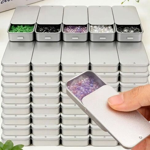 Mini Rectangle Tinplate Storage Box Sliding Design Household Kitchen Dining Table Jewelry Mints Candy Metal Storage Box (3Pcs) in Kuwait
