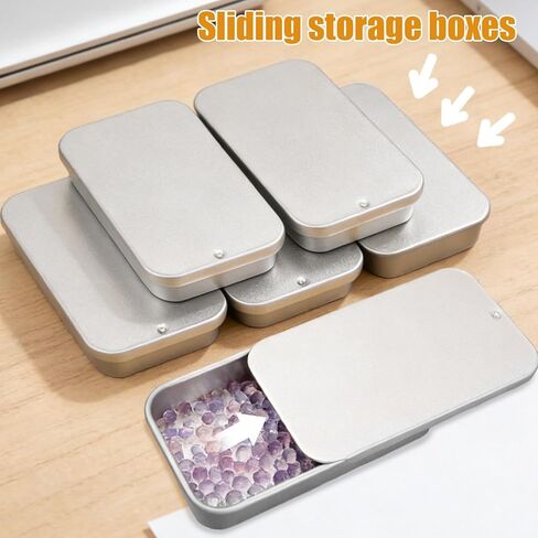 Mini Rectangle Tinplate Storage Box Sliding Design Household Kitchen Dining Table Jewelry Mints Candy Metal Storage Box (3Pcs) in Kuwait
