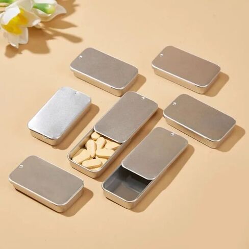 Mini Rectangle Tinplate Storage Box Sliding Design Household Kitchen Dining Table Jewelry Mints Candy Metal Storage Box (3Pcs) in Kuwait