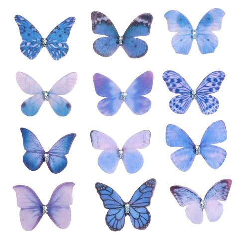 60 Pcs Organza Butterfly 2 Layers Appliques Organza 3D Lace Wings Wall Decoration for Crafts Wedding Party and Home Decor (Blue) in Kuwait