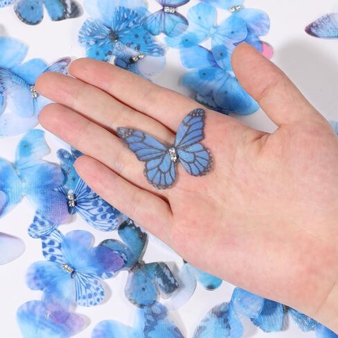 60 Pcs Organza Butterfly 2 Layers Appliques Organza 3D Lace Wings Wall Decoration for Crafts Wedding Party and Home Decor (Blue) in Kuwait