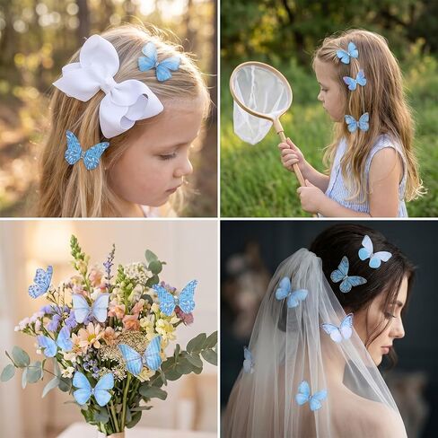60 Pcs Organza Butterfly 2 Layers Appliques Organza 3D Lace Wings Wall Decoration for Crafts Wedding Party and Home Decor (Blue) in Kuwait