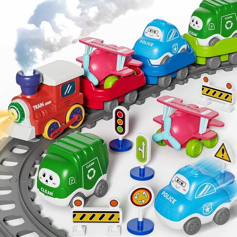 Train Set for Toddlers 2-4 with Steam, Music&Light, Electric Train Toy Set with 3 Car, 3 Trailer, Tracks Accessories, Christmas Birthday Gifts for Kids 2 3 4 5 6 7 Years Old Boys Girl in Kuwait