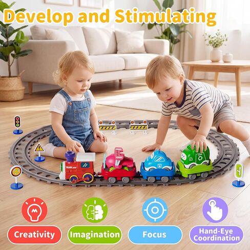 Train Set for Toddlers 2-4 with Steam, Music&Light, Electric Train Toy Set with 3 Car, 3 Trailer, Tracks Accessories, Christmas Birthday Gifts for Kids 2 3 4 5 6 7 Years Old Boys Girl in Kuwait
